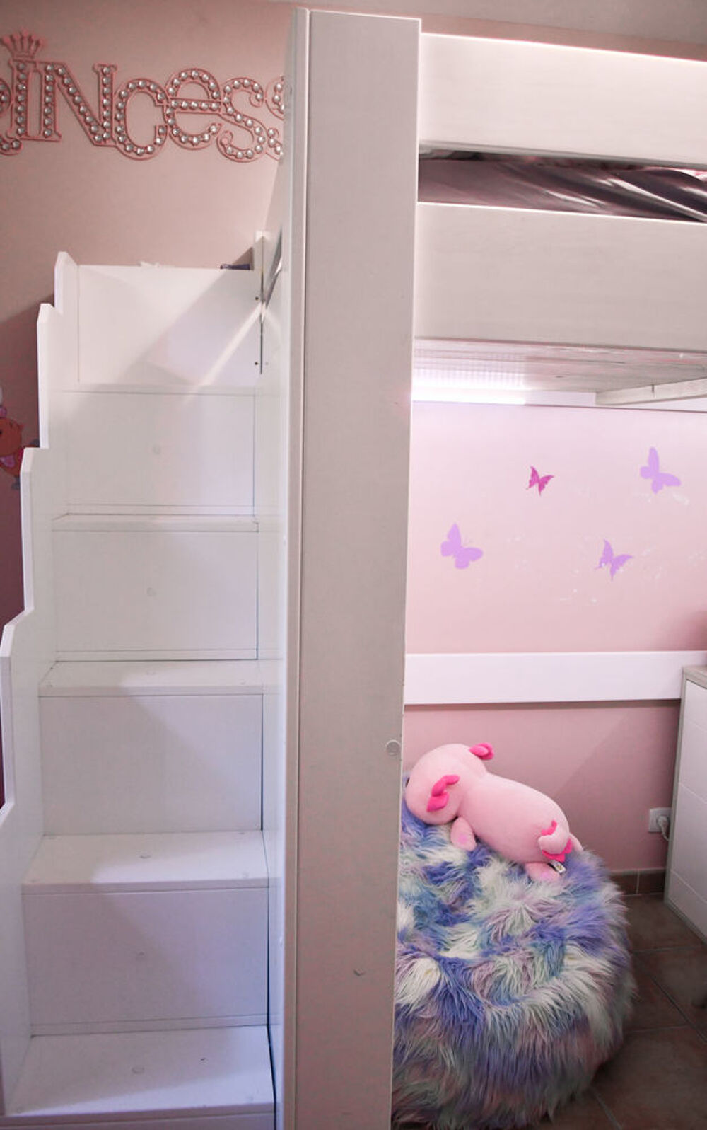 Chambre mezzanine bois massif 120x190 escalier &amp; rangement Meubles