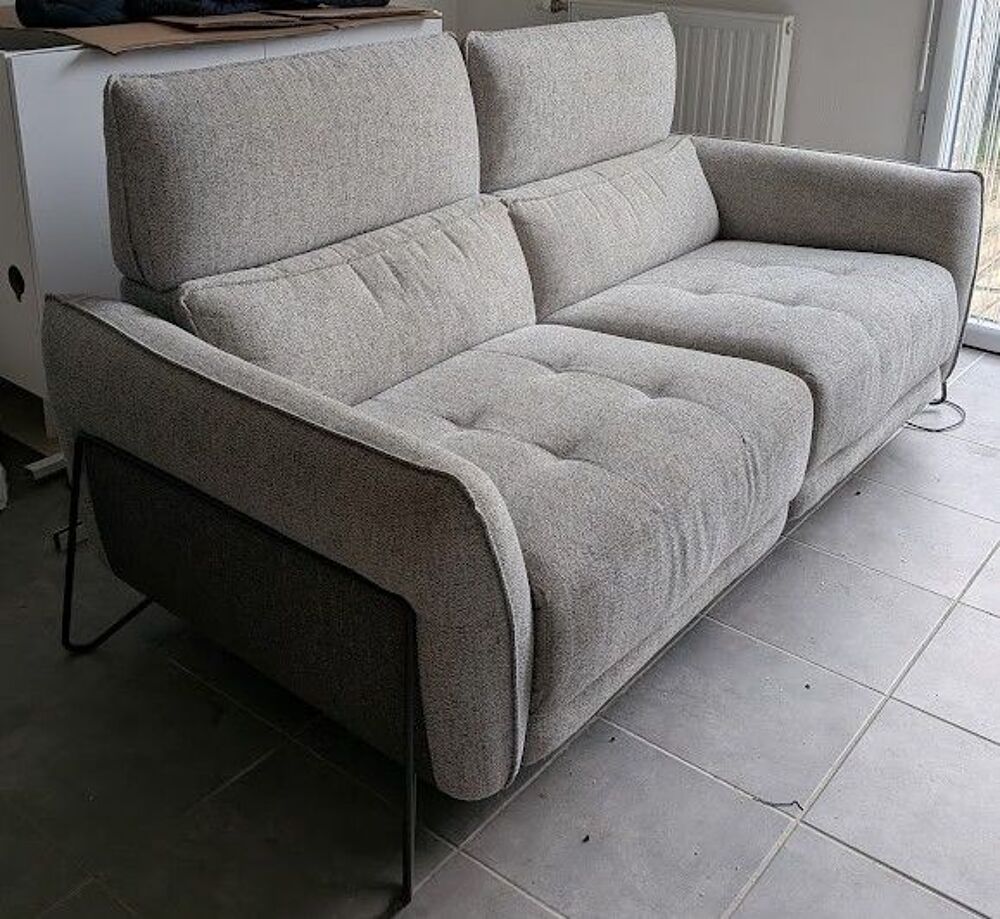Canap&eacute; 3 places 2 relax &eacute;lectriques CALVINE ? Tissu gris cla Meubles
