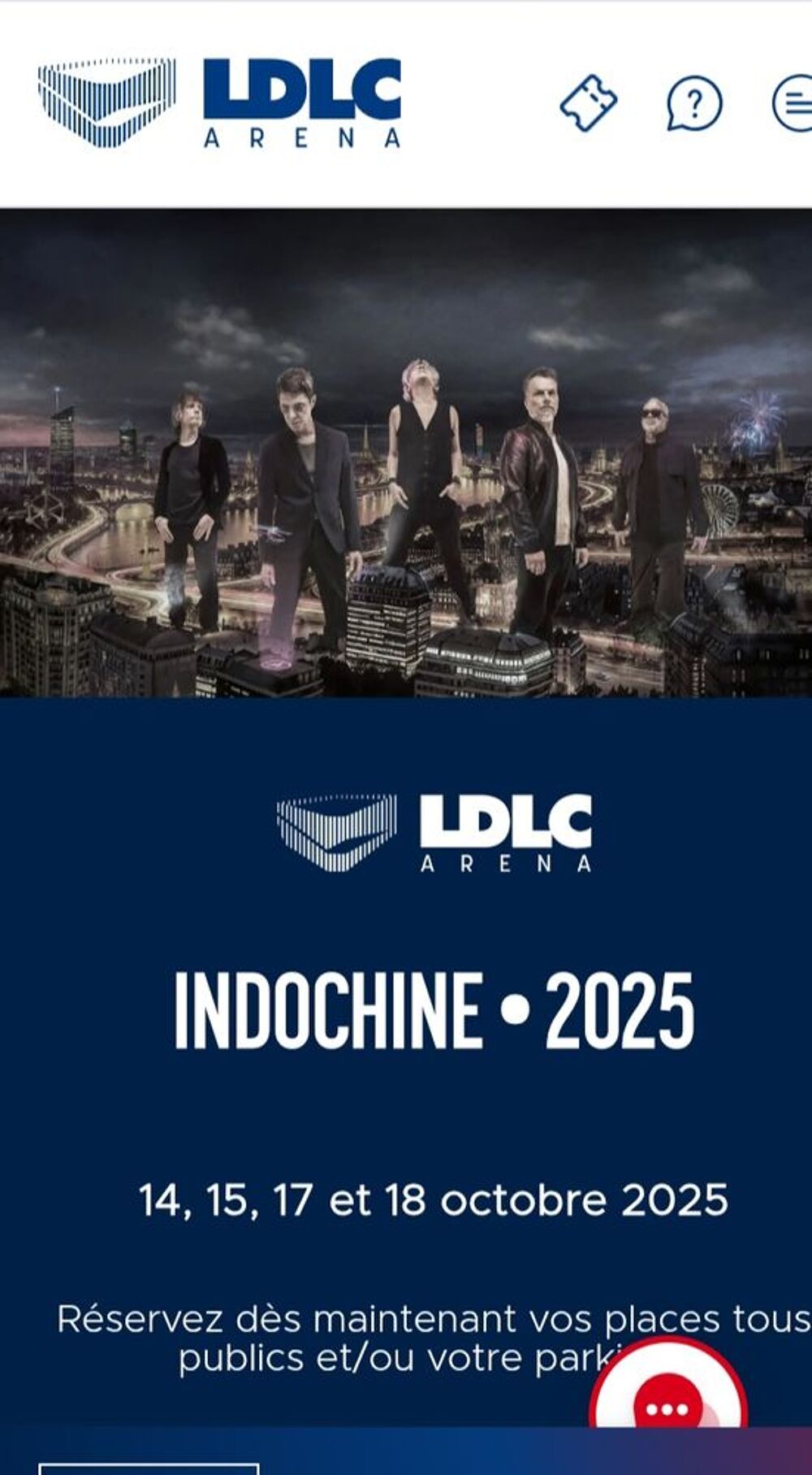 Concert Indochine Lyon 15/10/25 Billetterie
