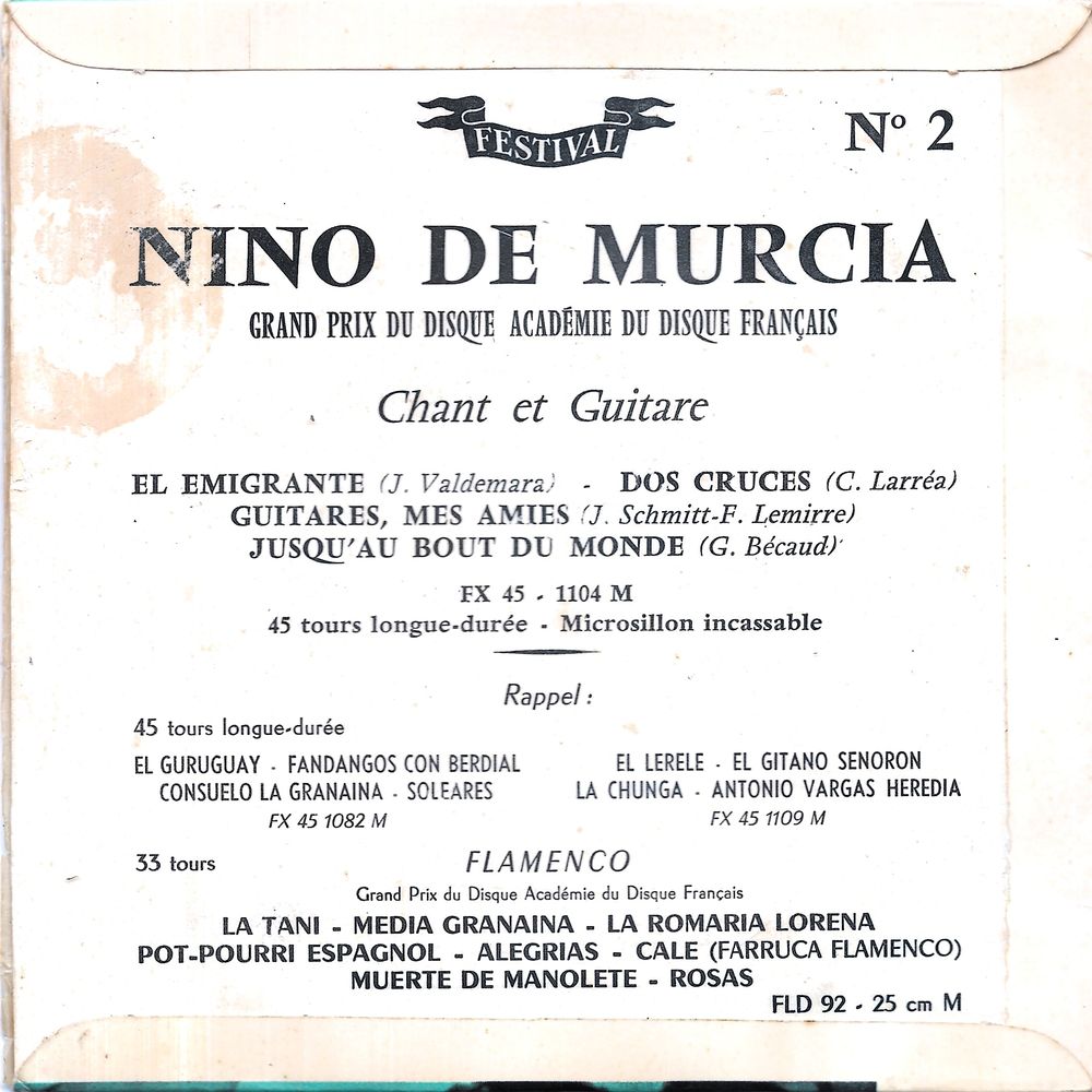 Ni&ntilde;o De Murcia : El Emigrante [Vinyle 45 tours 7" EP] 1956 CD et vinyles