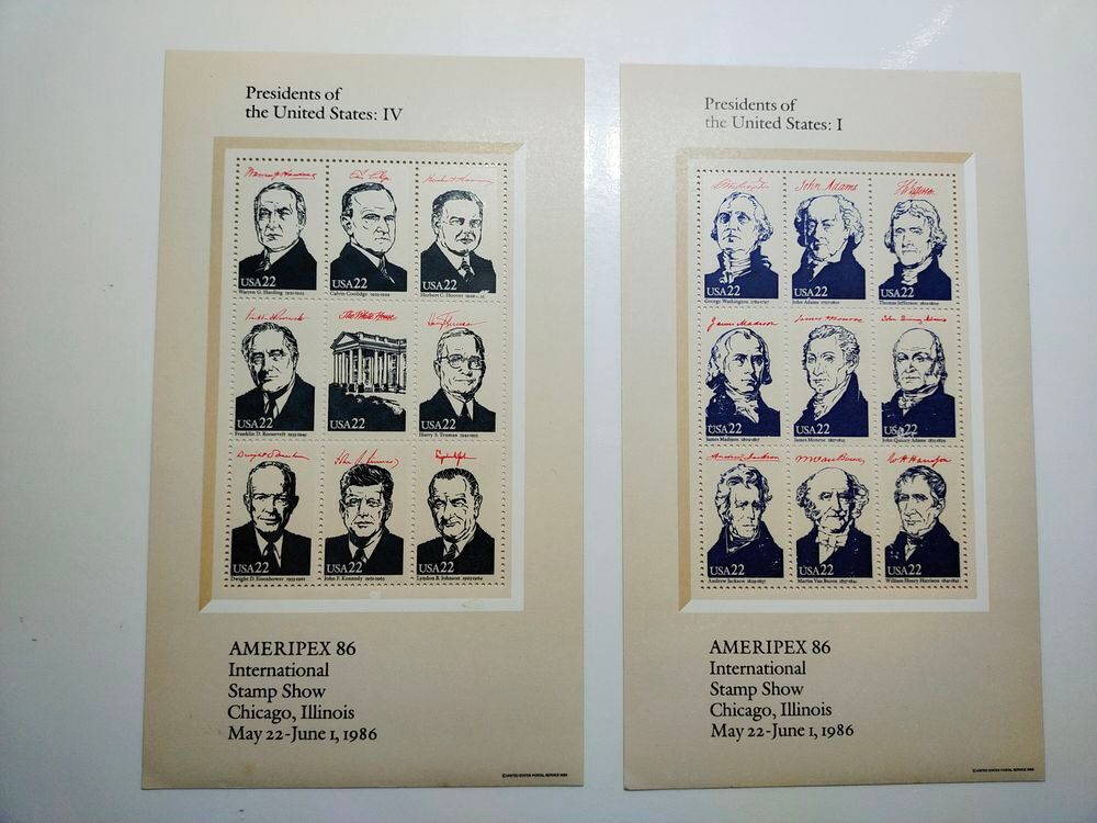 s&eacute;rie de 36 timbres "" ameripex86 "" des USA . 