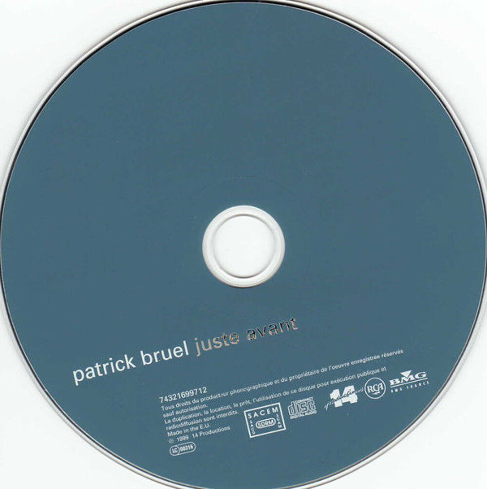 cd Patrick Bruel Juste Avant (&eacute;tat neuf) CD et vinyles