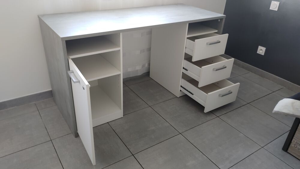 Bureau Bicolore &agrave; Effet B&eacute;ton &amp; Fauteuil de Bureau Luxe Meubles