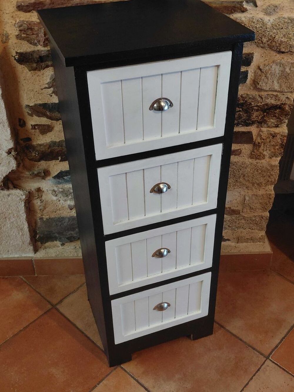 Chiffonnier 4 tiroirs r&eacute;nov&eacute; - Noir &amp; Blanc - Style moderne Meubles