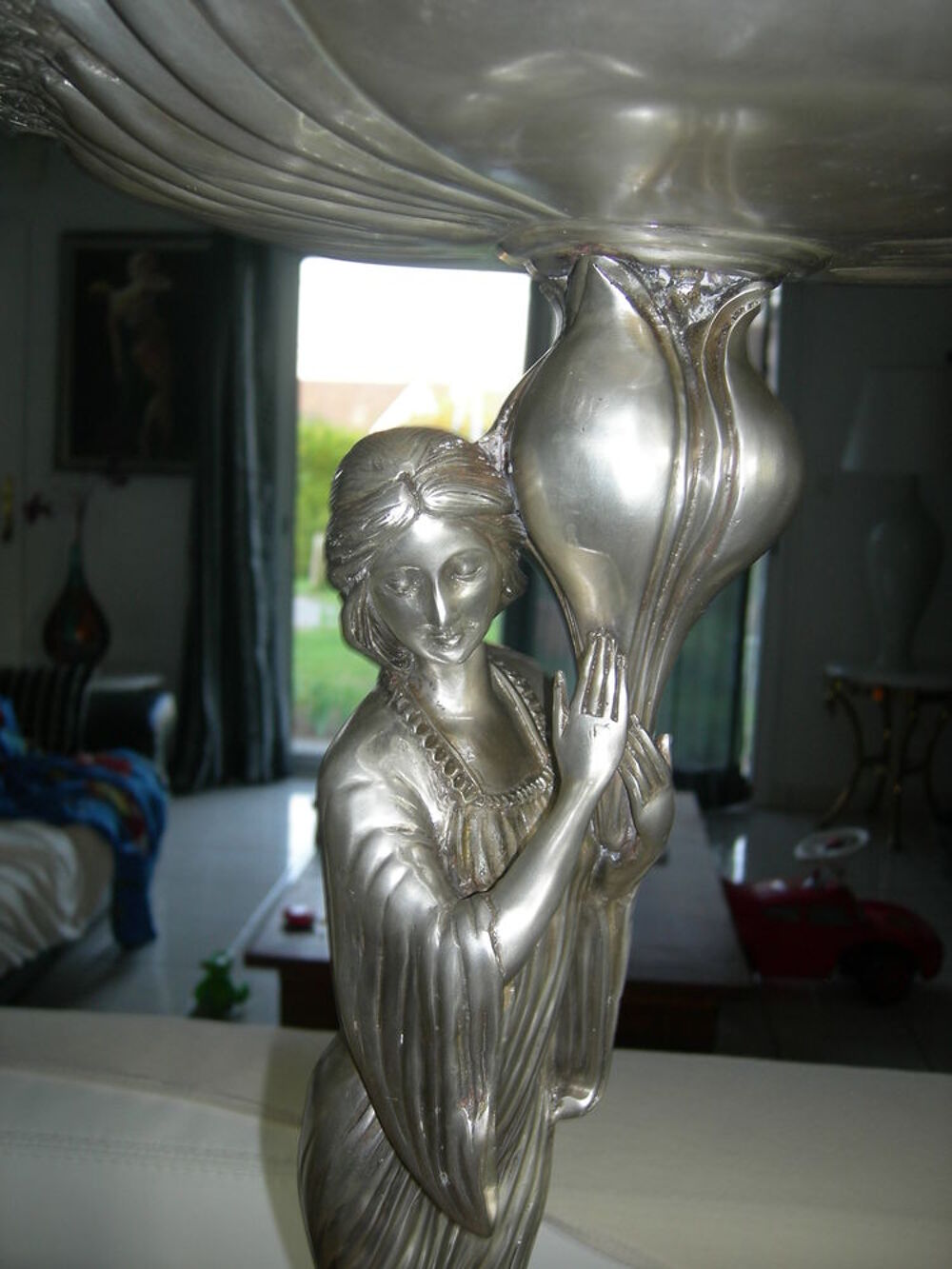 SUPERBE PAIRE DE STATUE EN BRONZE ET ARGENT 65 CM Décoration