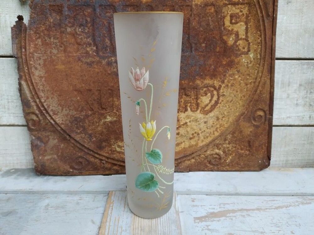 Vase Rouleau Art Nouveau D&eacute;cor Cyclamen &Eacute;maill&eacute; Legras Décoration
