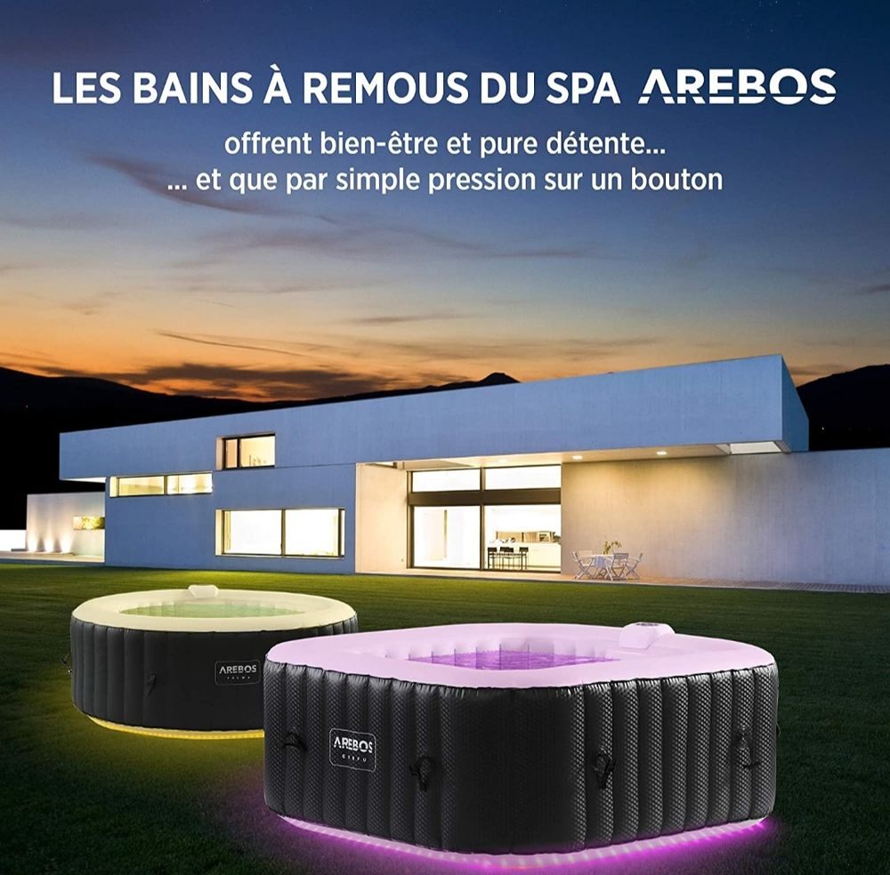 Spa gonflable AREBOS 154&times;154 avec &eacute;clairage LED/6 couleurs/
Jardin