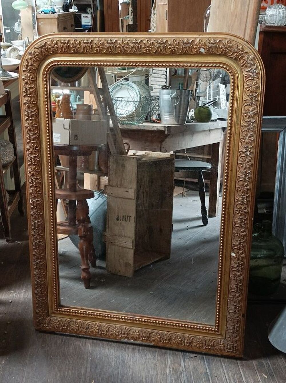 Miroir Cadre bois sculpt&eacute; stuc dor&eacute; patin&eacute; mercuris&eacute; Décoration