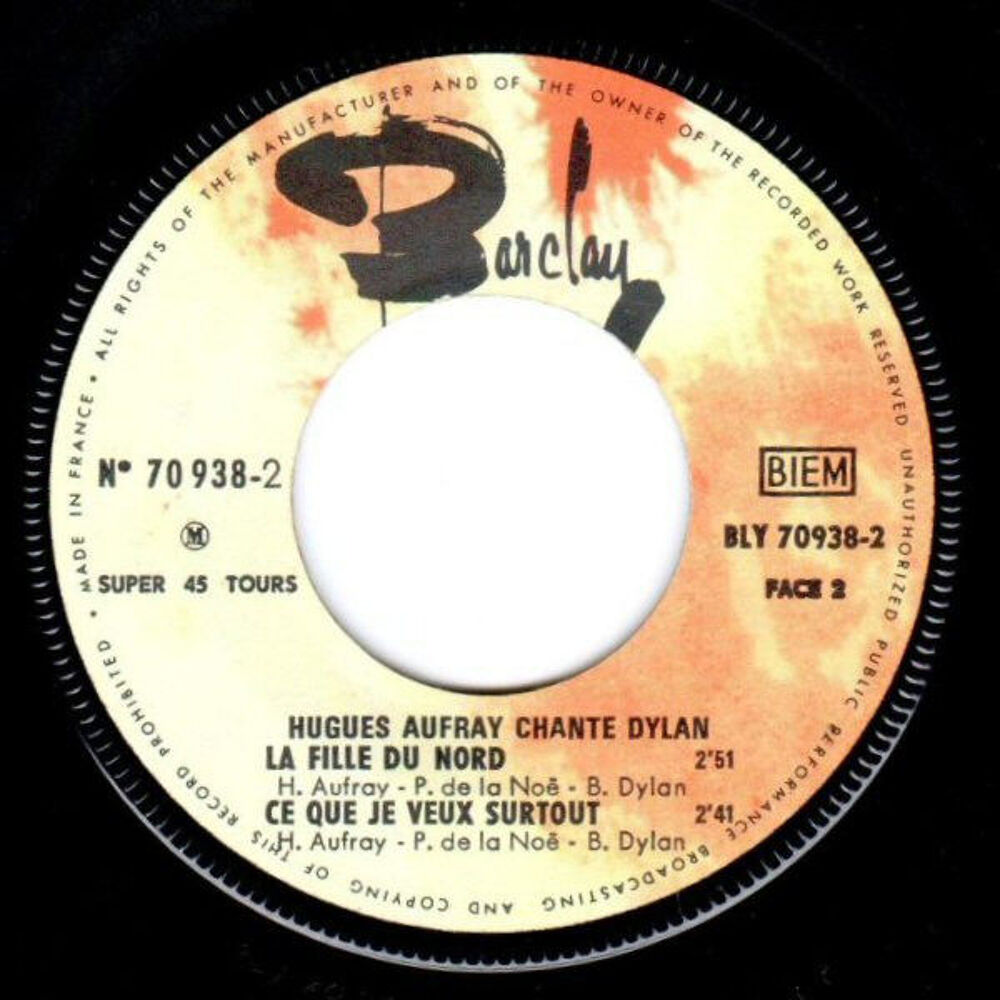 Hugues Aufray ? Chante Dylan ? Barclay ? 1966 CD et vinyles