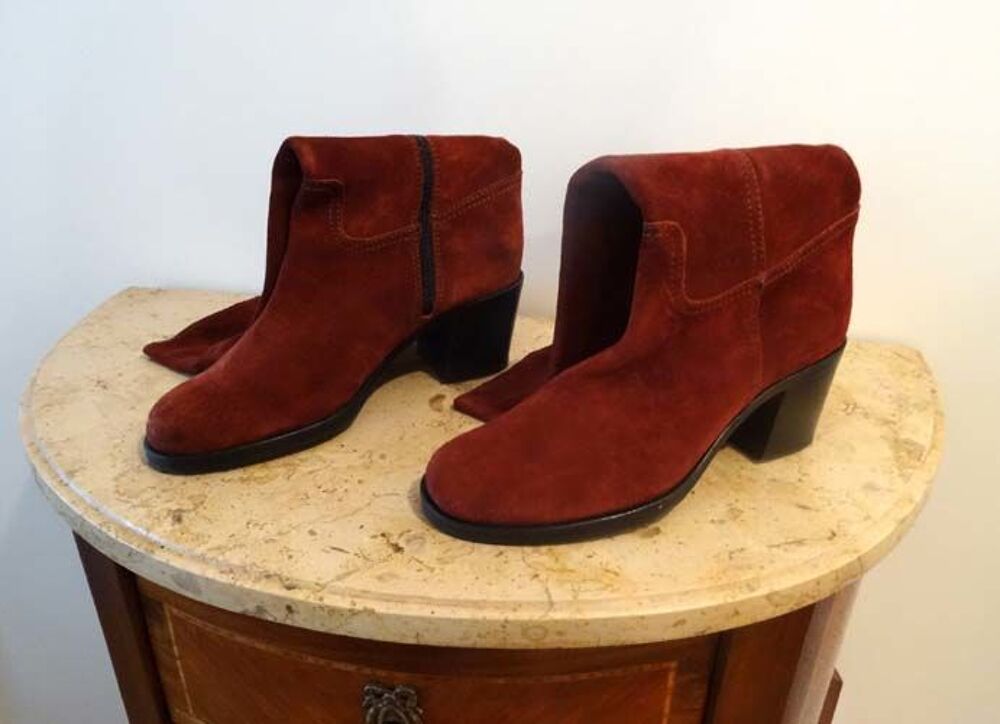 Bottes femme cuir, DONNA PIU, brun cuivr&eacute;, p 38, talons 6,5 Chaussures