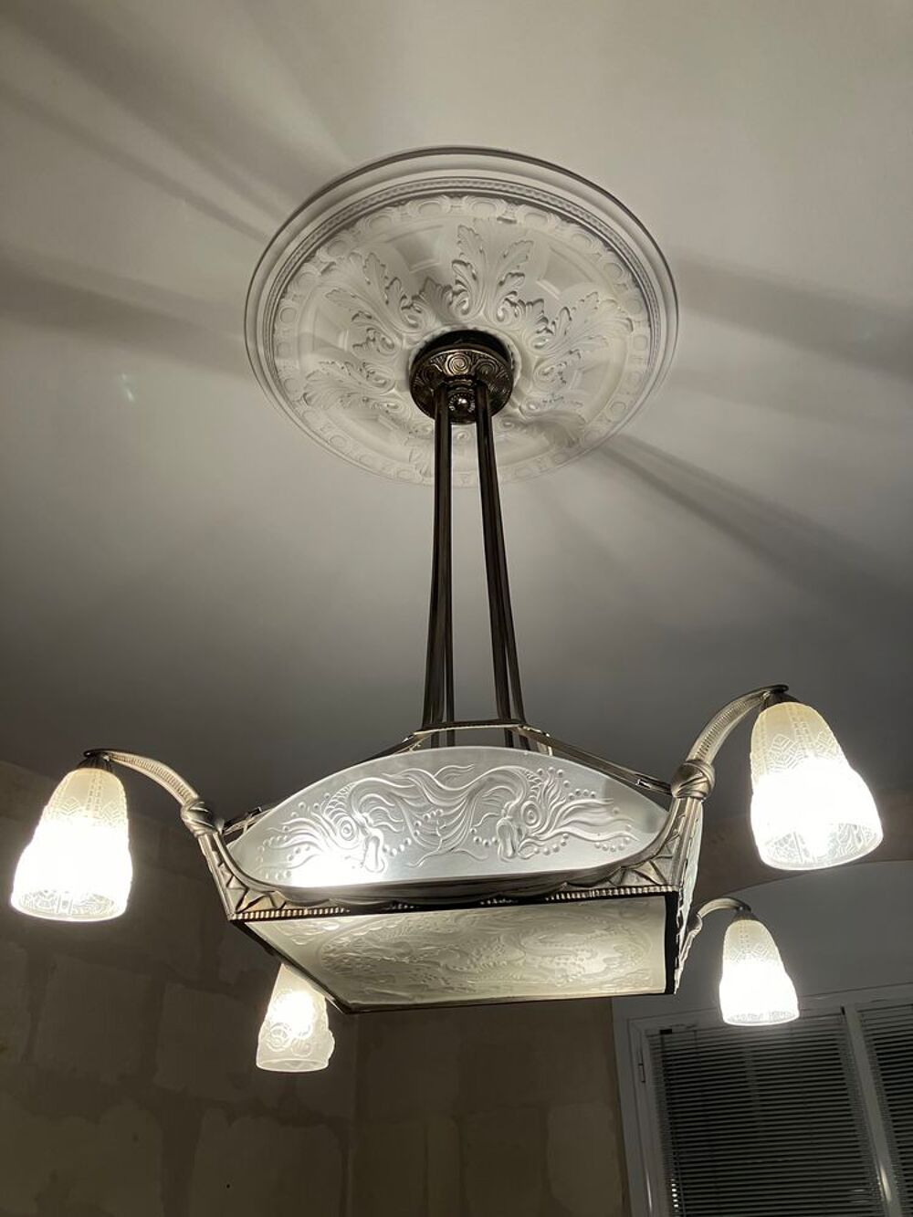 Lustre Art D&eacute;co sign&eacute; Boyreau &amp; Cie Bordeaux ? 1930 ? Décoration