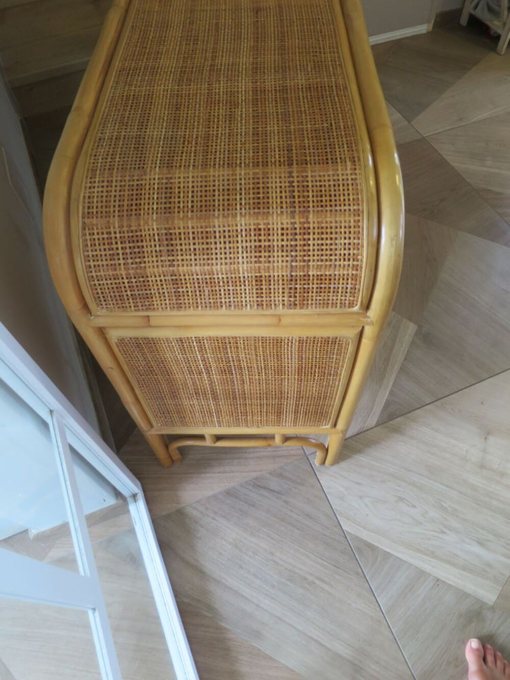 VINTAGE - Buffet bas 2 portes -rotin tress&eacute;-bambou -cannage Meubles