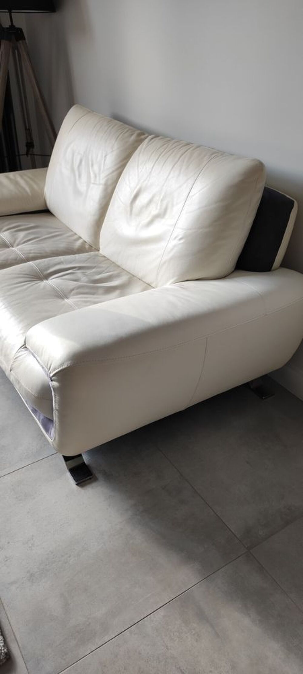 Canap&eacute; cuir blanc/ gris 2,5 places Meubles