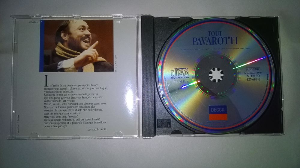 CD Luciano Pavarotti
Tout pavarotti
1989
Excellent etat
CD et vinyles