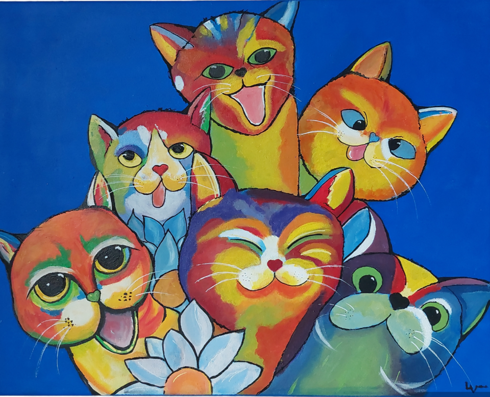 Tableau moderne chats color&eacute;s Décoration