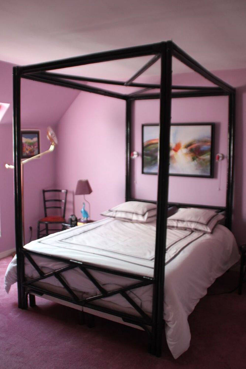 LIT A BALDAQUIN BAMBOU NOIR . Meubles