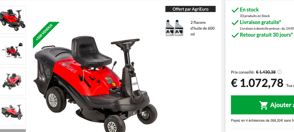 Tondeuse autoportee Minirider casi neuve Jardin