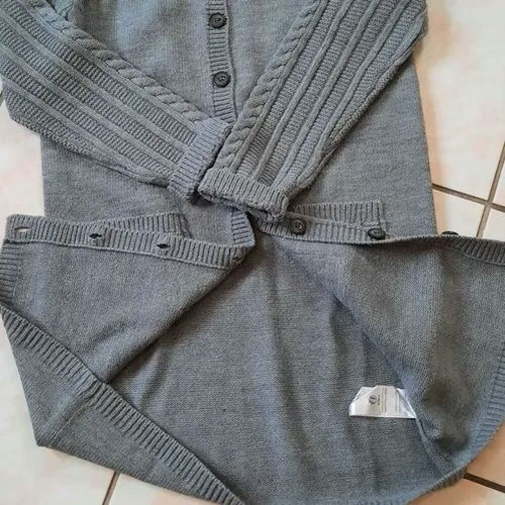 Gilet manteau mode gris long 90 cm motifs torsades T 38 - 40 Vêtements
