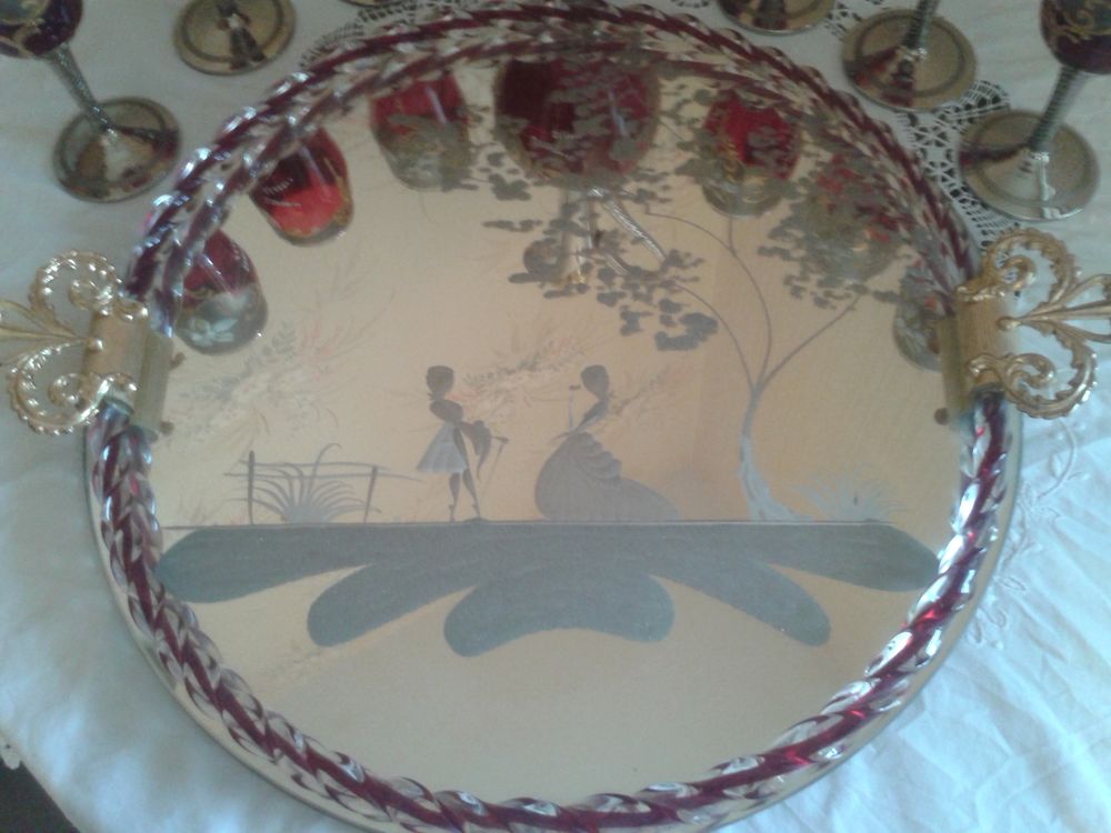 CRISTAL DE MURANO VINTAGE (1981) 6 verres + plateau+cruche 