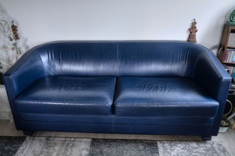 Canap�-lit cuir bleu avec matelas 250 Saumur (49)