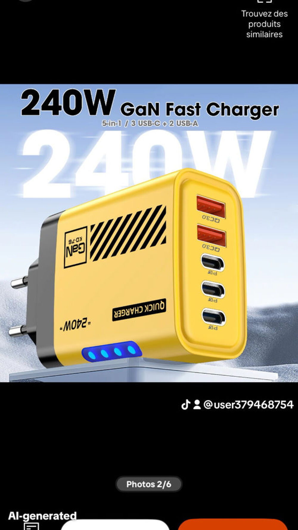 Chargeur 240w &amp; son c&acirc;ble de charge 240w Téléphones et tablettes