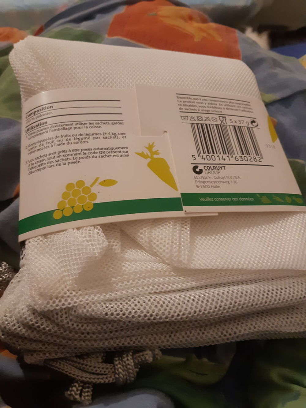 5 sachets r&eacute;utilisables neufs fruits et l&eacute;gumes colruyt Cuisine