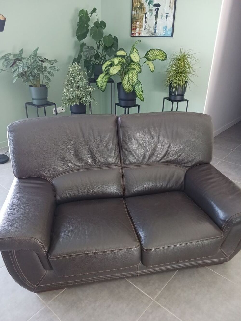 Salon cuir de buffle marron Meubles