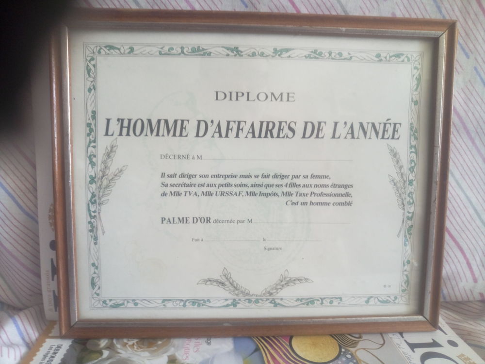 CADRE DIPLOME L'HOMME D'AFFAIRE DE L'ANNEE SOUS VERRE Dcoration