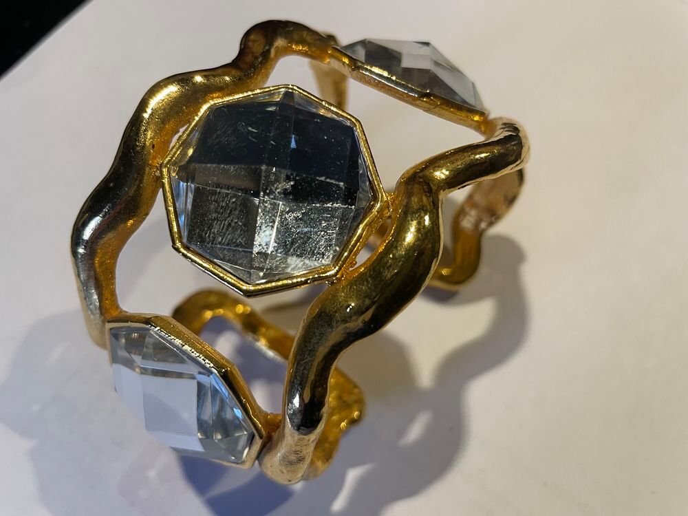 Bracelet rigide dor&eacute; INES DE LA FRESSANGE 3 gros strass Bijoux et montres