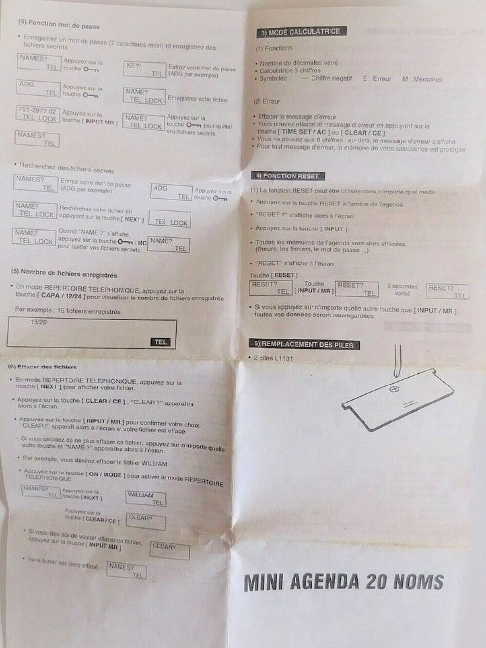 Calculatrice/ Mini Agenda 20 Noms/ Date Heure Noir- Neuf Décoration