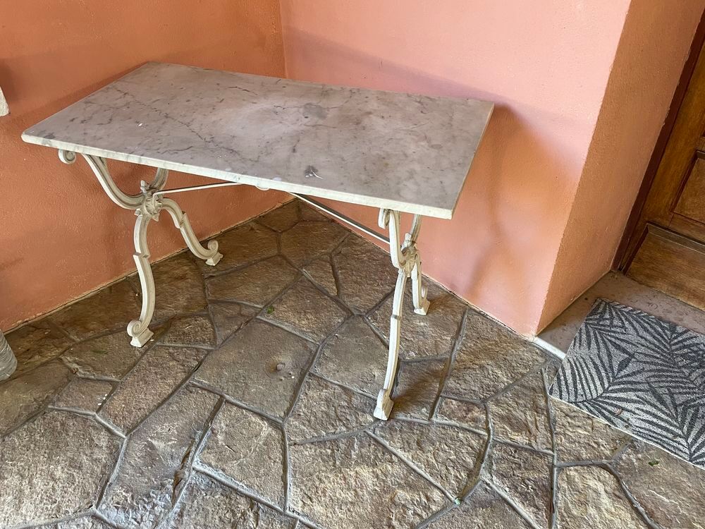Table fer forg&eacute; avec marbre Jardin