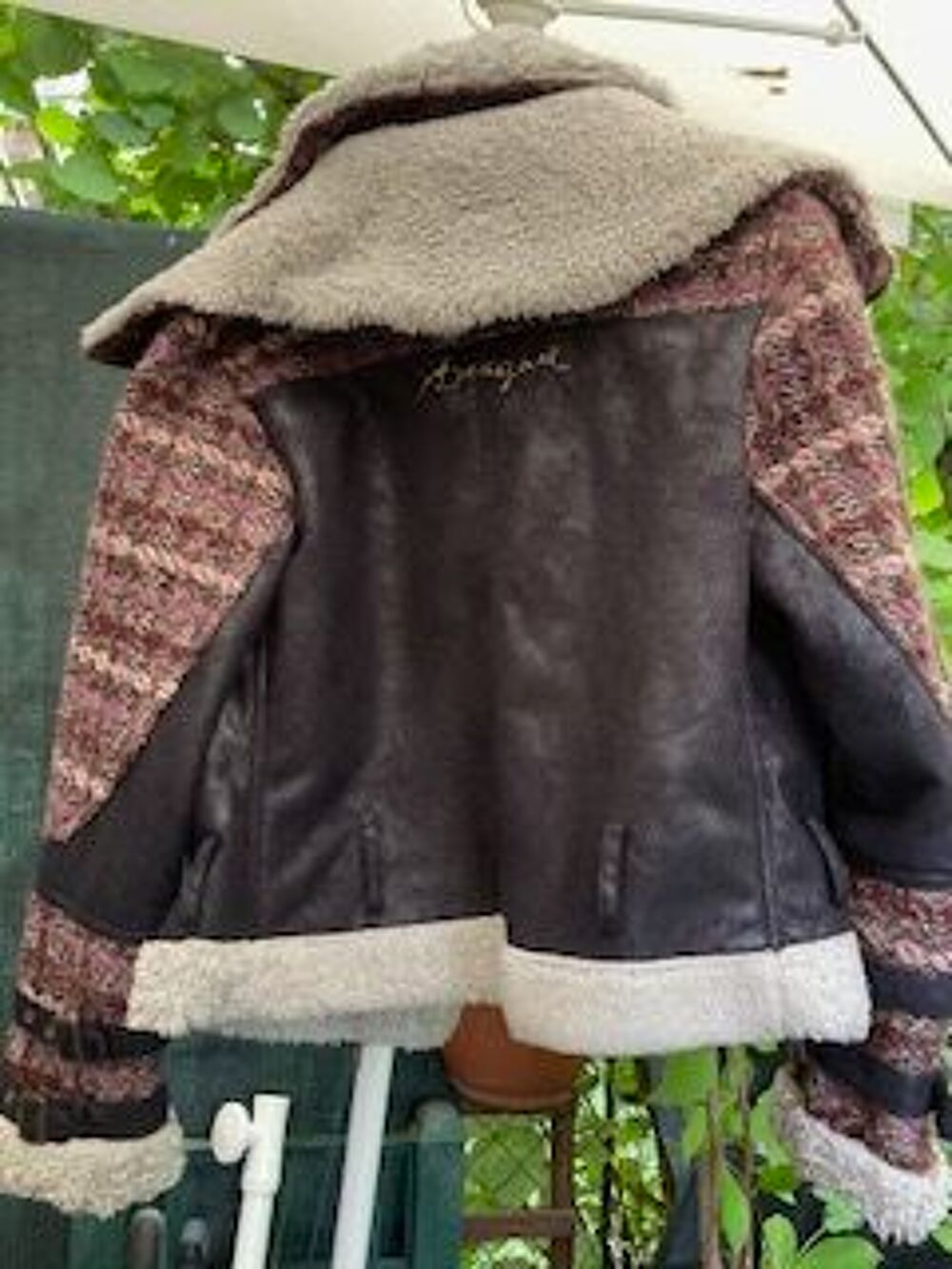 Blouson tissus marron et rose type "biker" Vêtements