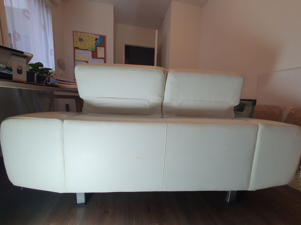 Canap&eacute; en cuir blanc italien 2 places Pieds inox Meubles
