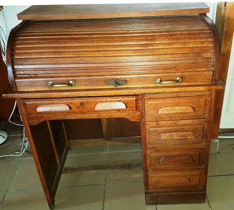 Bureau américain ancien en chêne clair cylindre 500 Albon (26)