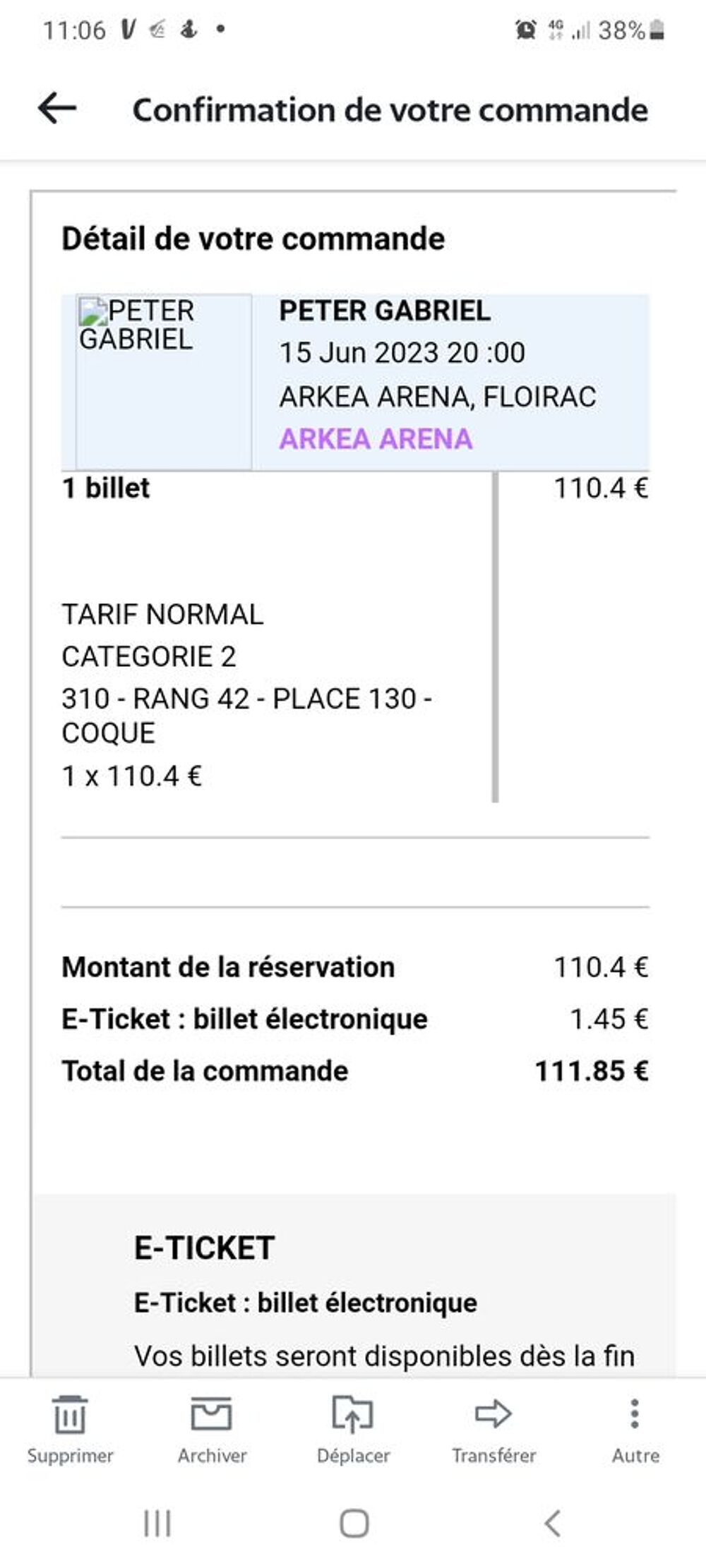 Place concert peter gabriel Bordeaux 15juin 2023 Billetterie