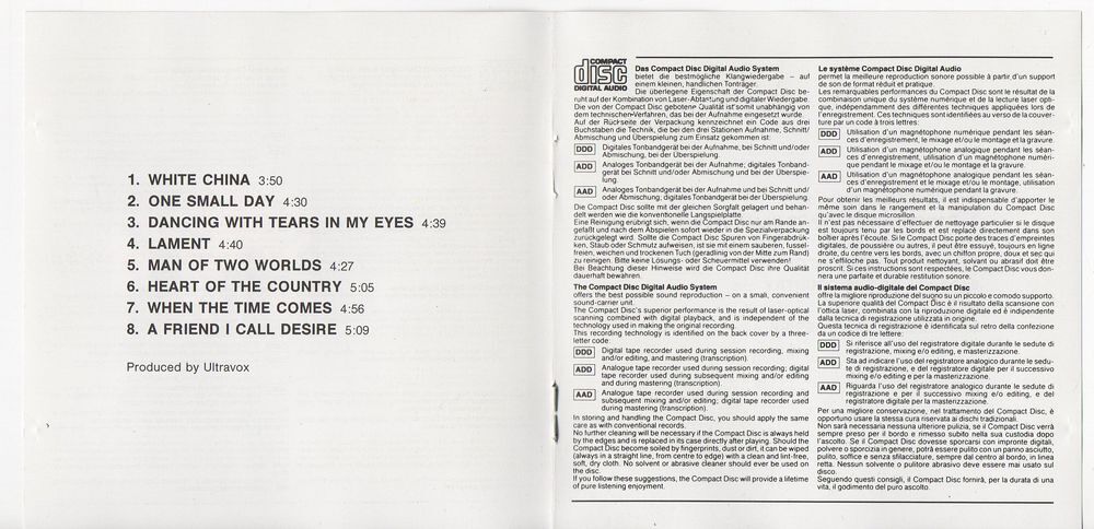 Ultravox - Lament 1989 CD et vinyles