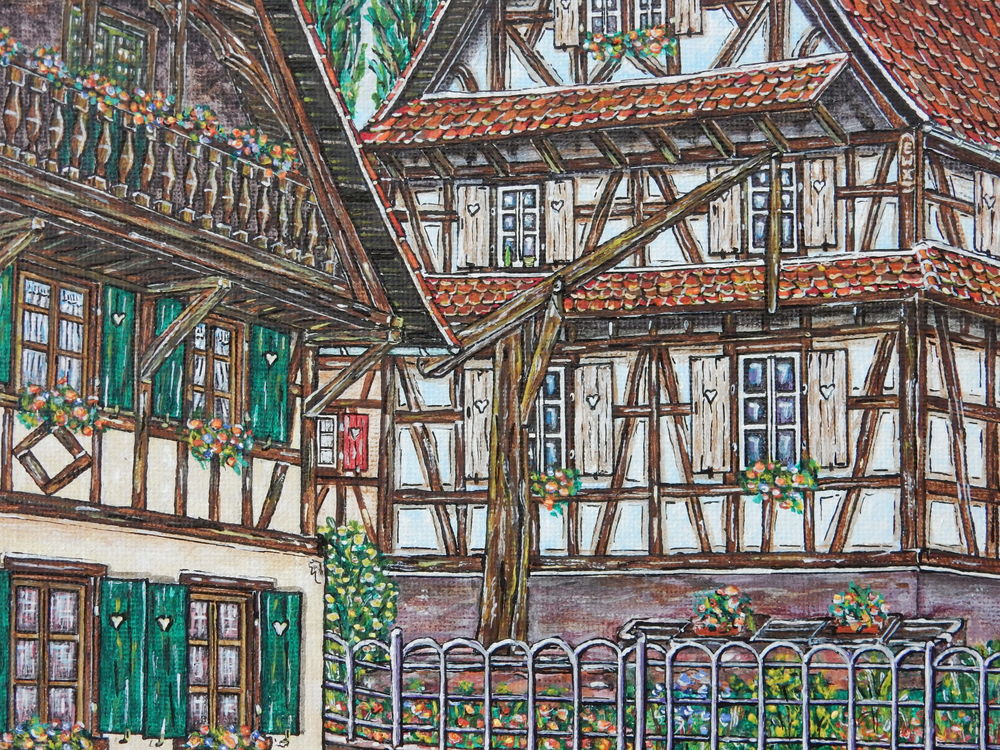 Peintre amateur : Tableau maisons alsaciennes Décoration