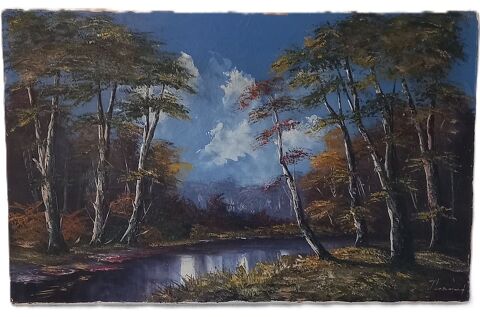 Grand Tableau Huile sur Toile 50x80 cm École Française Cranves-Sales (74)