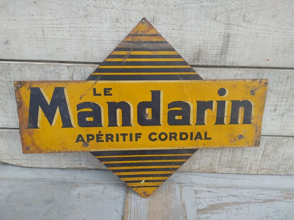 Ancienne Plaque T&ocirc;le Publicitaire Double Face Le Mandarin 