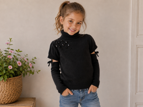 Pull col roule Fille Lili Gaufrette 6 ans TBE noir angora 10 Brienne-le-Château (10)