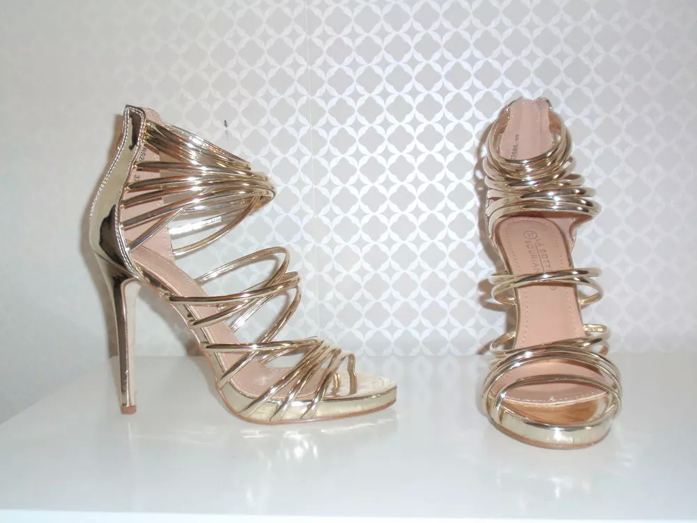 Ecarpins a talons a bride dor&eacute;es brillantes neuf. Chaussures