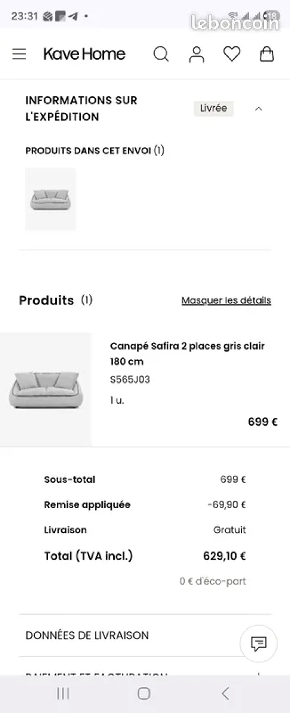 Canap&eacute; tissu 2 places design contemporain Kavehome. Meubles