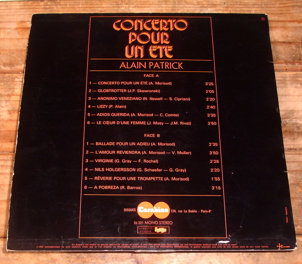 ALAIN PATRICK -33t-CONCERTO POUR UN &Eacute;T&Eacute; Version sp&eacute;ciale RTL CD et vinyles