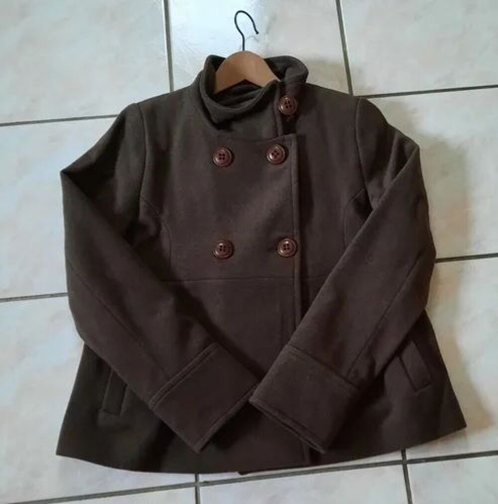  Manteau caban marron 80% Laine quasi neuf T 38 ou 38 - 40 Vêtements