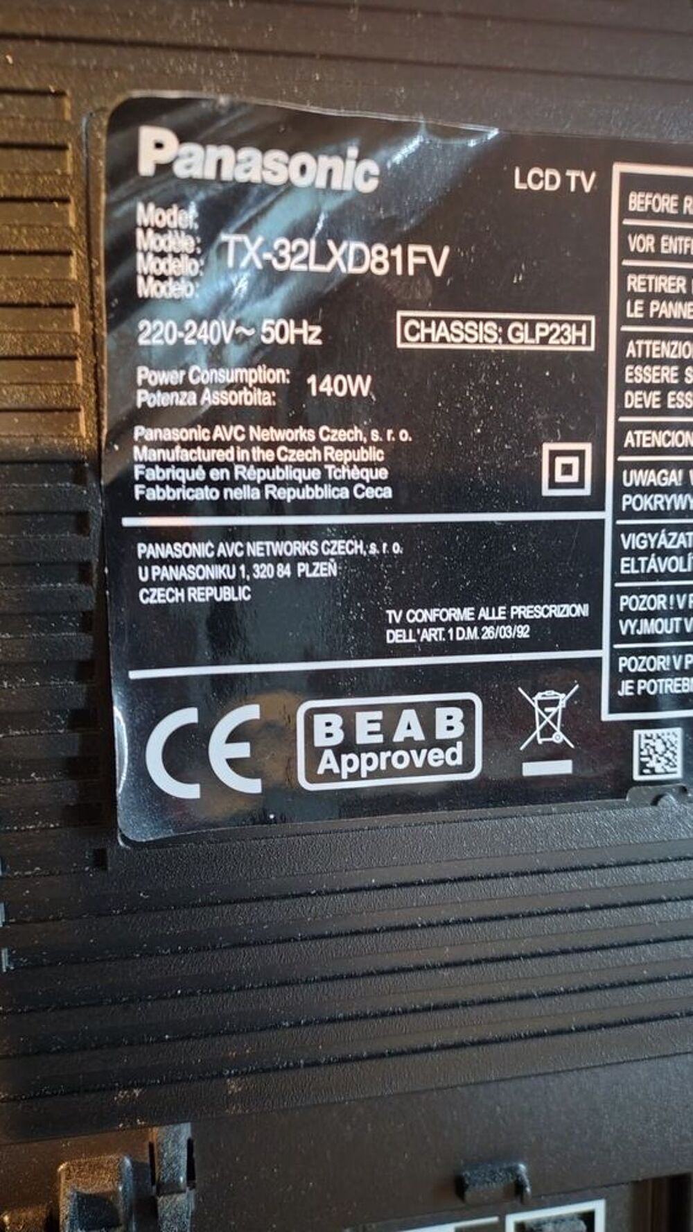T&eacute;l&eacute;viseur PANOSONIC 32" 80cm Audio et hifi