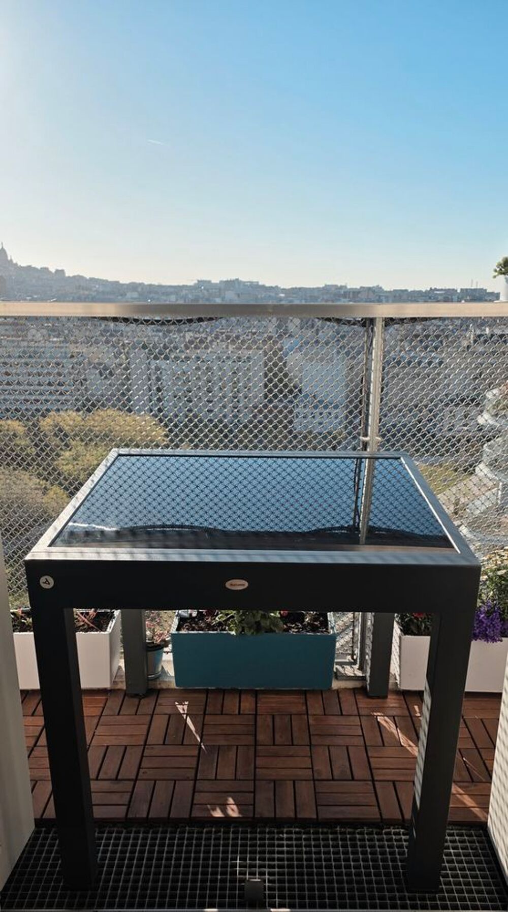 Table alu verre noir 80X80 convertible en 160X80 Jardin