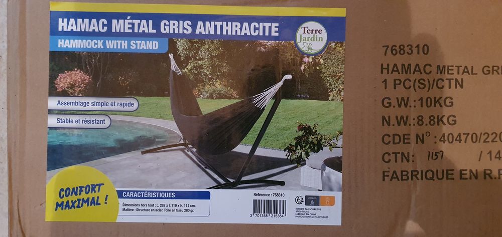 Hamac sur pied NEUF Gris anthracite Jardin