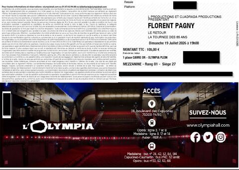 Billets Concert FLORENT PAGNY à l'Olympia - LE RETOUR 0 Vigny (95)