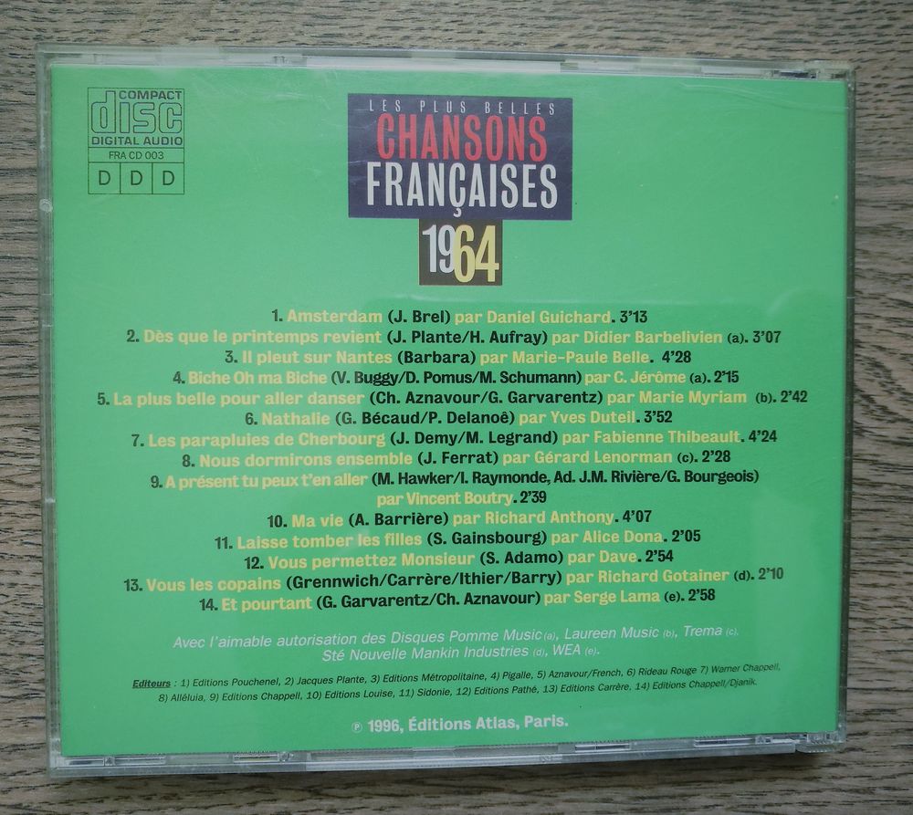 Les Plus Belles Chansons Fran&ccedil;aises des ann&eacute;es 1964 CD et vinyles