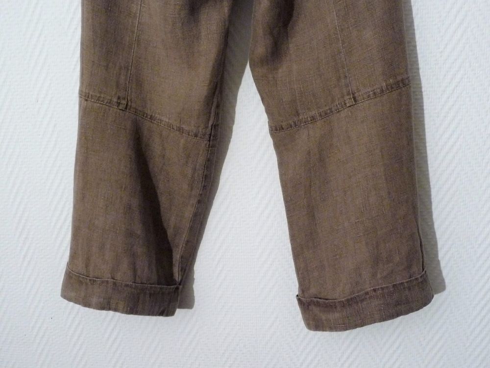 Pantacourt/ Pantalon Lin Marron Kaki- Taille 36- Liliane H Vêtements